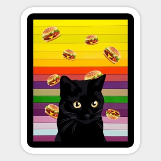 Black cat and burgers, Black cat collage art Sticker